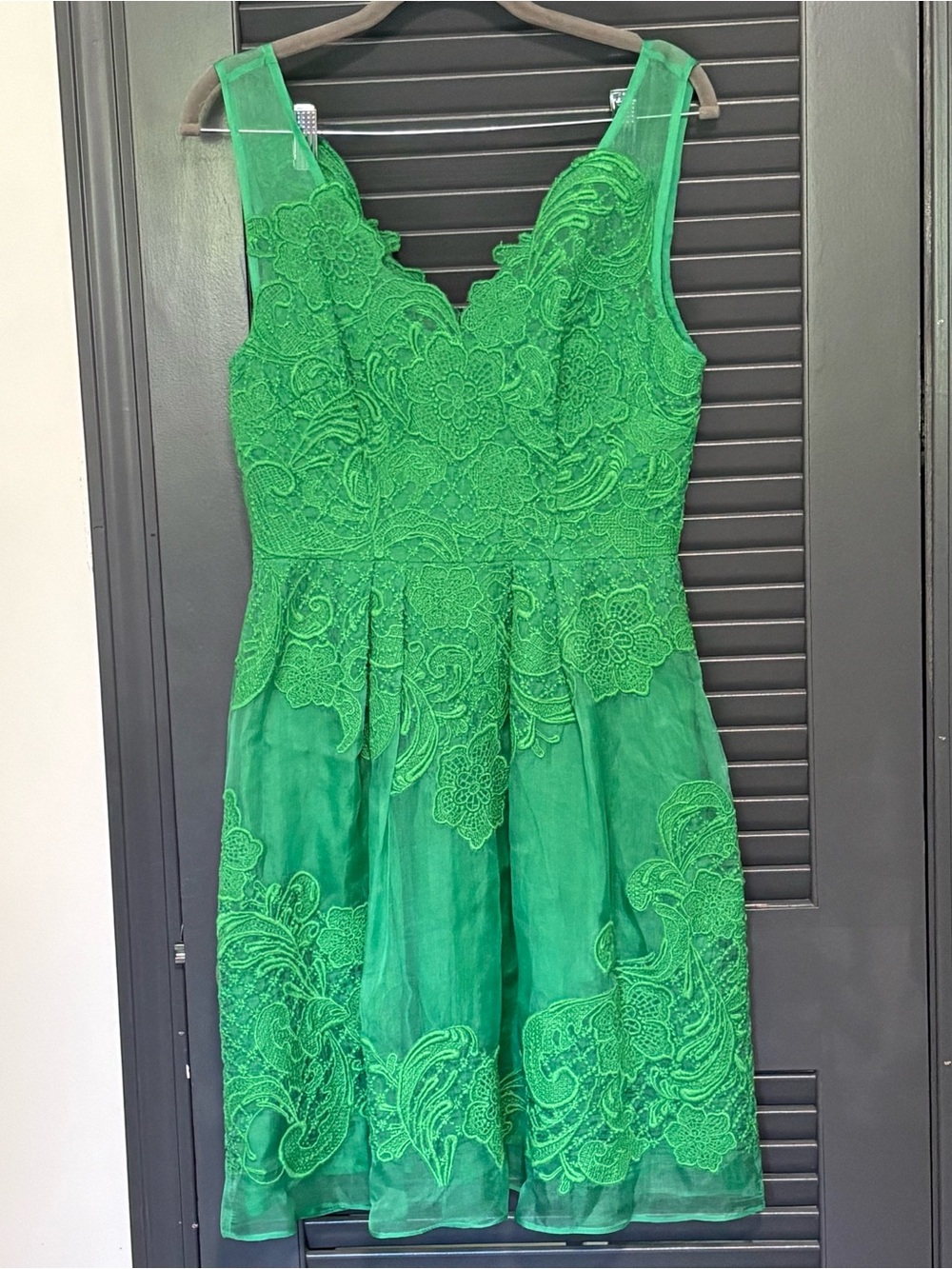 Yoana Baraschi Emerald Green Silk Lace A-Line Cocktail Dress